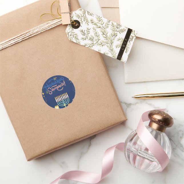 Join Us for a Joyous Hanukkah Celebration!" Classic Round Sticker (Gifting)