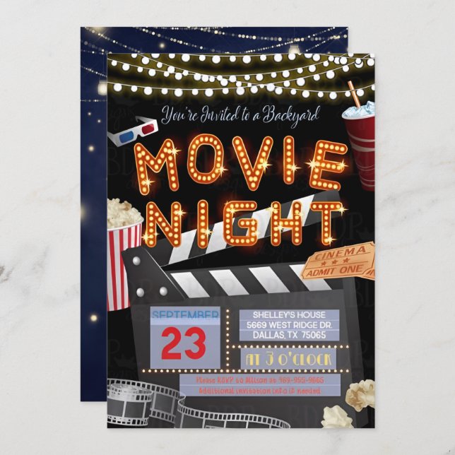 Join Us for a Movie Night Birthday Celebration Invitation (Front/Back)