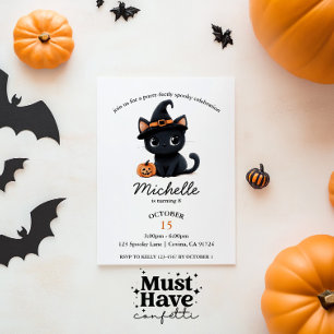 Join Us For a Purrrfectly Spooky Kids Birthday Cat Holiday Card