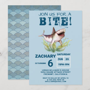 Join Us For Bite Funny Shark Boys Birthday Party Invitation