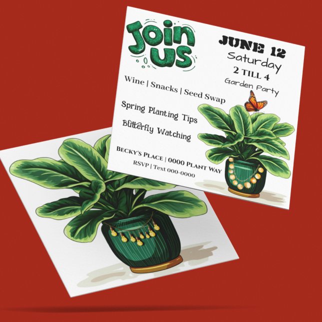 Join Us Plants and Butterflies Garden Party Invite (Join us for a plant party customizable invitation for everything garden related)