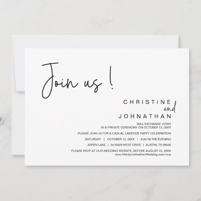 Join Us, Wedding Elopement Dinner, Party, Dancing Invitation (Front)