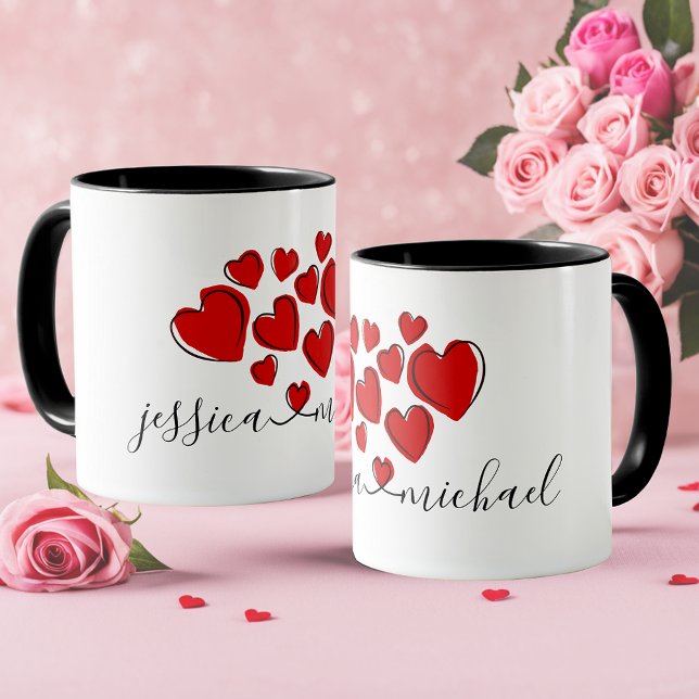 Joined by Love & Hearts Romantic Personalised Mug (Romantic Personalized Mug - Perfect for Newlyweds.)