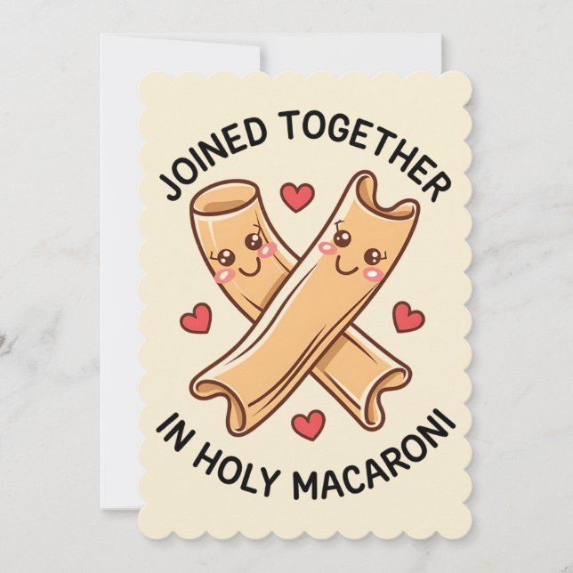 Joined Together In Holy Macaroni Funny Wedding Holiday Card (Front)