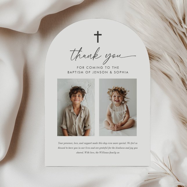 Joint Baptism 2 Photo Arch Thank You Card (Zazzle Joint Baptism 2 Photo Arch Thank You Card)