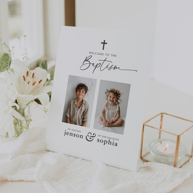 Joint Baptism 2 Photo Welcome Pedestal Sign (Creator Uploaded)