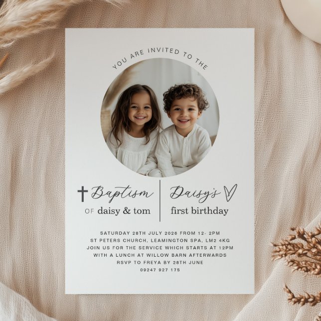 Joint Baptism and 1st Birthday Photo Invitation (Creator Uploaded)