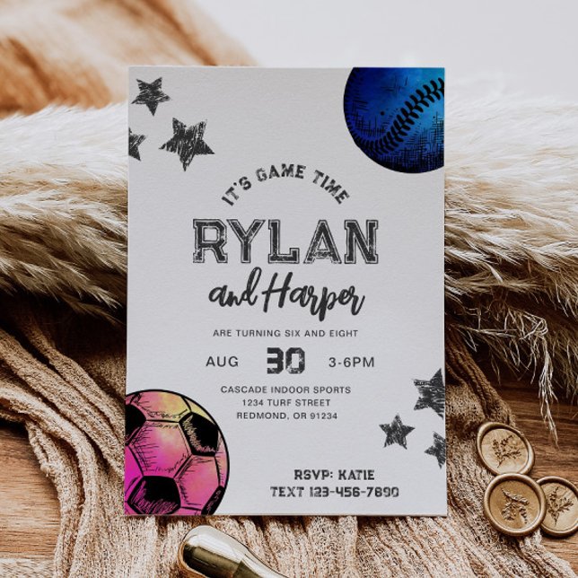 Joint Baseball Soccer Birthday Invitation (Creator Uploaded)