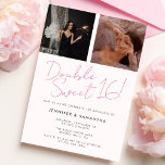 Joint Birthday Double Celebration Pink Sweet 16 Invitation<br><div class="desc">Modern birthday party invitation for a double Sweet 16 birthday celebration! This cute joint birthday party invitation features two photos and a pink colour palette.</div>