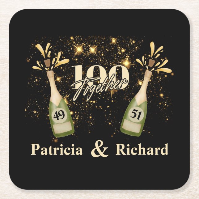 Joint Birthday Double Celebration Twice the Fun Square Paper Coaster (Front)