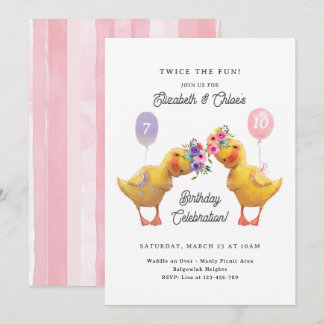 Joint Birthday Invite, Duck Double Party Invitation