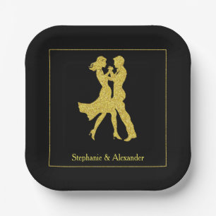 Joint Birthday Party Adults Golden Dance Couple Paper Plate
