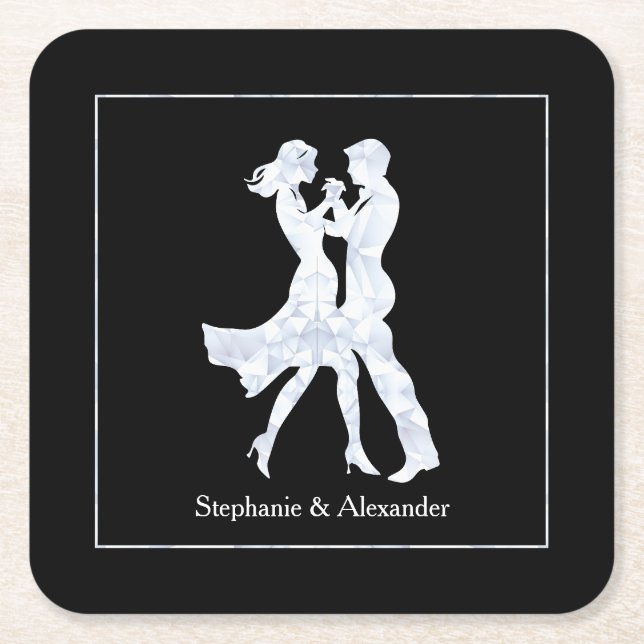 Joint Birthday Party Adults Golden Dance Couple Square Paper Coaster (Front)