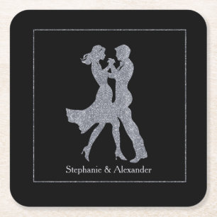 Joint Birthday Party Adults Silver Dance Couple  Square Paper Coaster