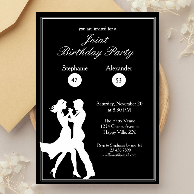 Joint Birthday Party Adults White Dance Couple Invitation (Creator Uploaded)