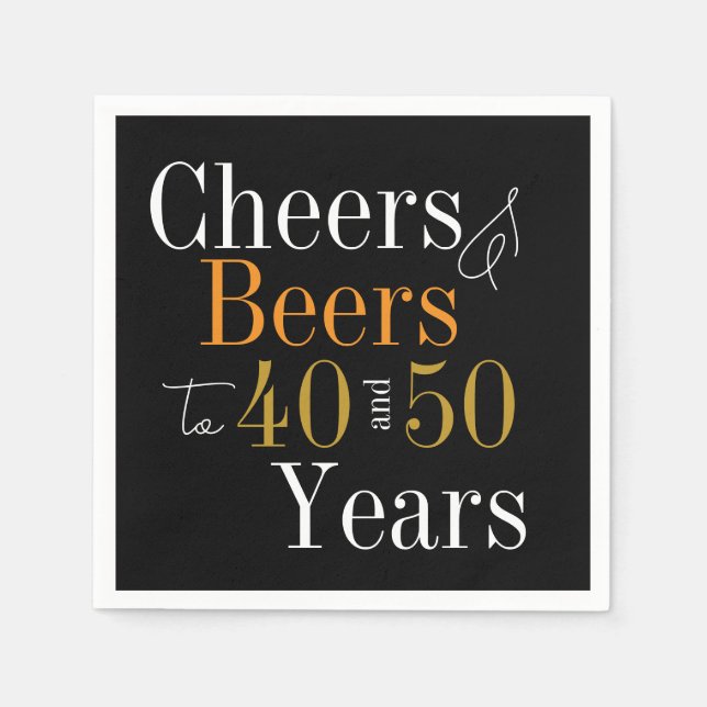 Joint Birthday Party Cheers and Beers Black Gold Napkin (Front)