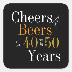 Joint Birthday Party Cheers and Beers Black Gold Square Sticker
