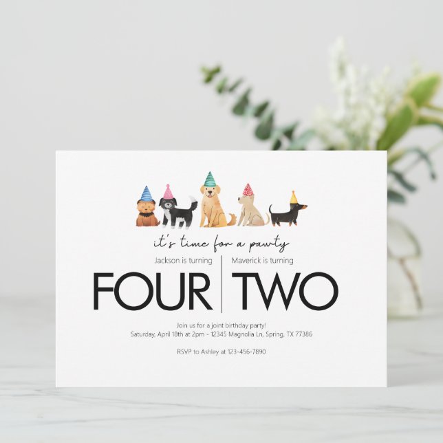 Joint Birthday Party - Pawty Theme Invitation (Standing Front)