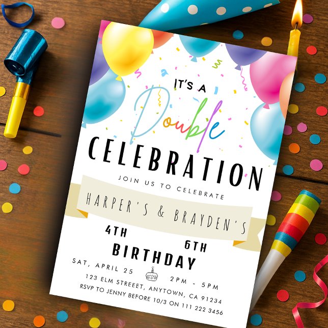 Joint Birthday Sibling Dual Party Double  Invitation (Joint Birthday Sibling Dual Party Double Invitation)