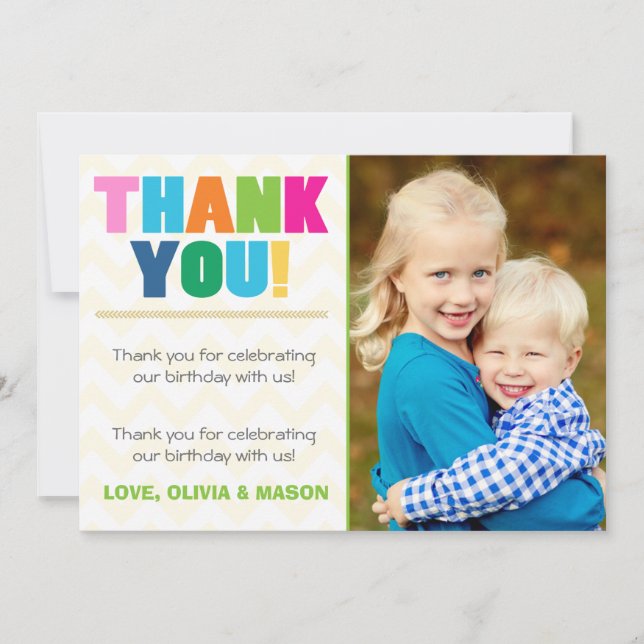 Joint birthday Thank you card Twins Rainbow colour (Front)