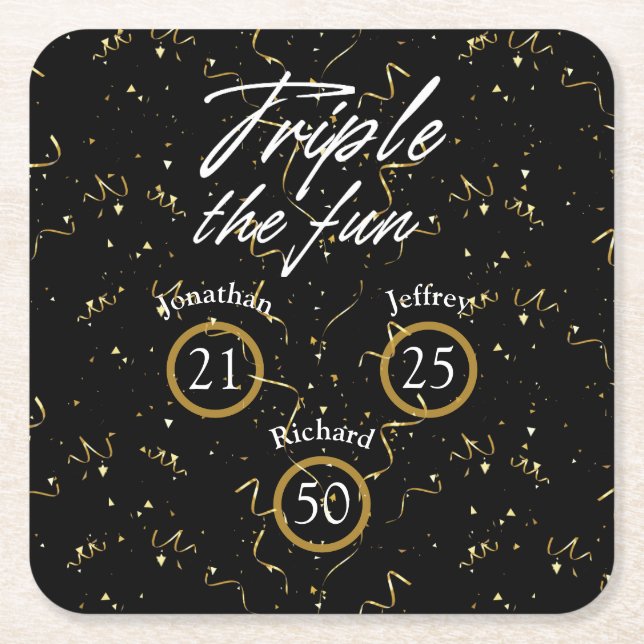 Joint Birthday Triple The Fun  Square Paper Coaster (Front)