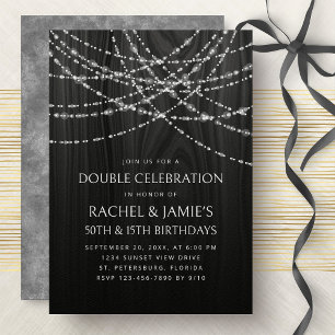 Joint Double String Lights Black White Birthday Invitation