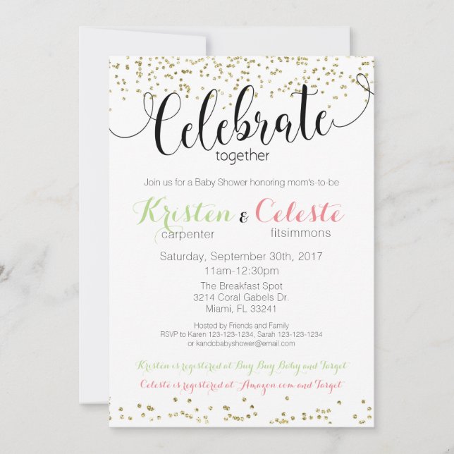 Joint Friends Combined Baby Shower Invitation (Front)
