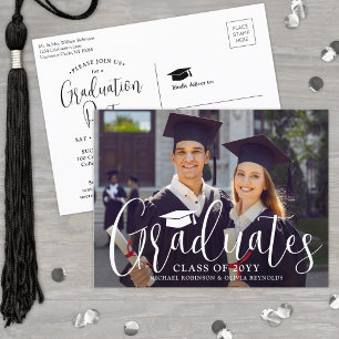 Joint Graduation Modern Script Graduates Photo Invitation Postcard
