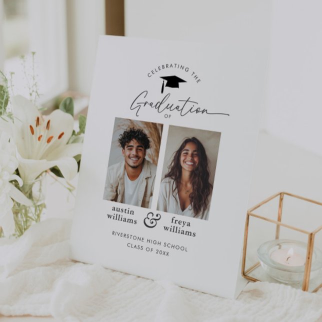 Joint Graduation Party 2 Photo Welcome Pedestal Sign (Zazzle Joint Graduation Party 2 Photo Welcome Pedestal Sign)