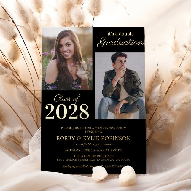 Joint Graduation Real Gold Foil Invitation (Creator Uploaded)
