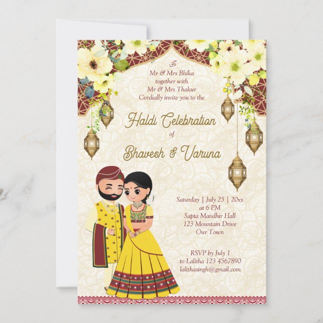 Joint haldi pithi Indian wedding bridal couple Invitation (Front)