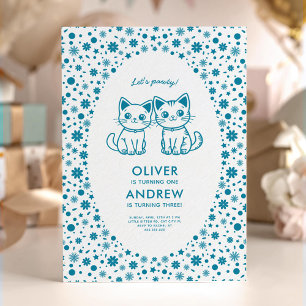 Joint kids birthday with custom colours kittens invitation