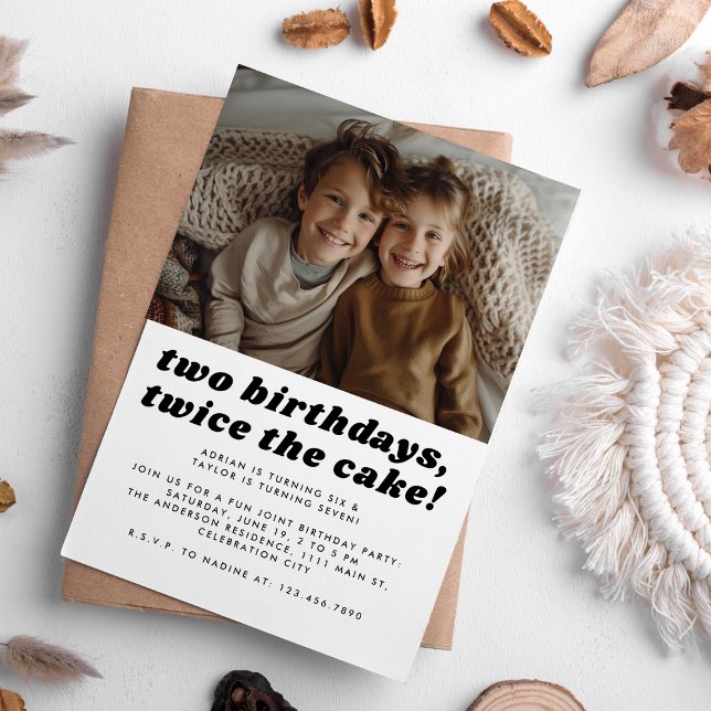 Joint Kids Siblings Birthday Party Modern Photo Invitation (Creator Uploaded)