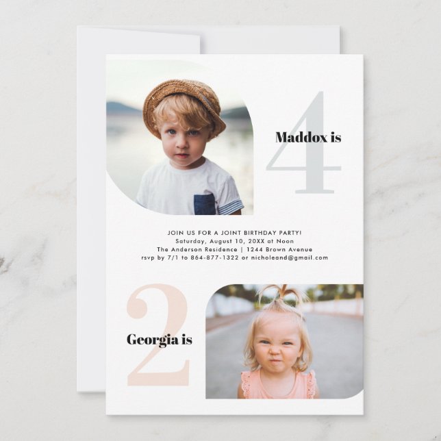 Joint Party | Simple 2 Photo Birthday Party  Invitation (Front)