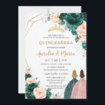 Joint Quinceañera Emerald Green Blush Floral Invitation<br><div class="desc">Personalise this lovely quinceañera invitation with own wording easily and quickly,  simply press the customise it button to further re-arrange and format the style and placement of the text.  Matching items available in store!  (c) The Happy Cat Studio</div>