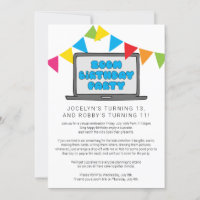 Joint Sibling Zoom Birthday Party Invitation