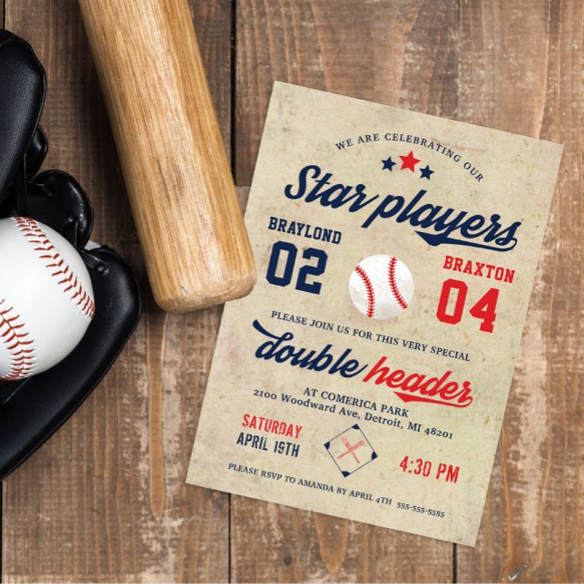 Joint Twin Baseball Birthday Invitation (Creator Uploaded)