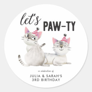 Joint Twins Birthday Cats Party Favour Classic Round Sticker