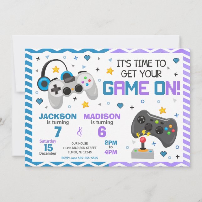 Joint Video Game Birthday Invitation | Gamer Party (Front)
