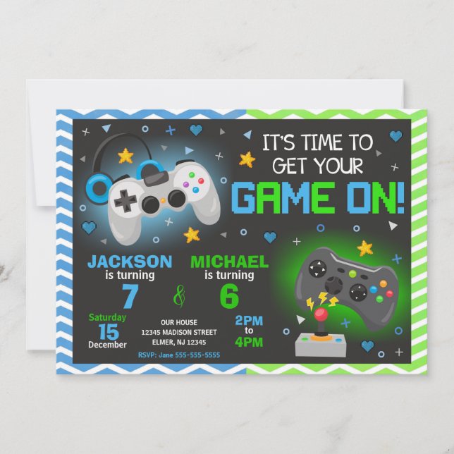 Joint Video Game Birthday Invitation | Gamer Party (Front)