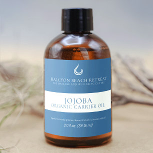 Jojoba carrier oil beauty product label blue