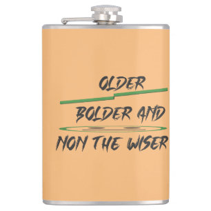 Joke message about age graphics and words hip flask