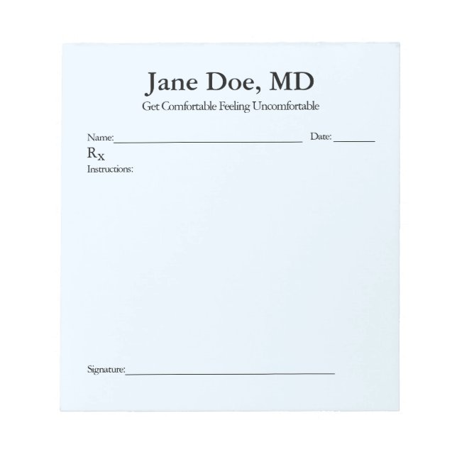 Joke prescription pad  - 5.5" x 6" Notepad   Blue (Front)