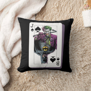 Joker and Batman Spade Playing Card Illustration Cushion