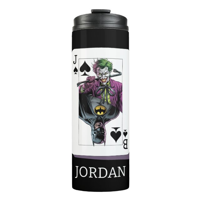 Joker and Batman Spade Playing Card Illustration Thermal Tumbler (Front)
