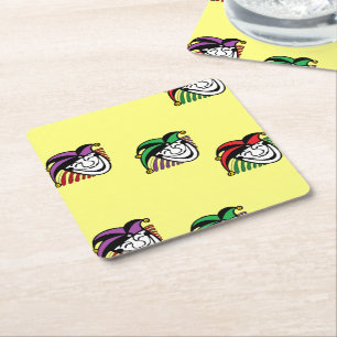 Joker colourful hats pattern yellow square paper coaster
