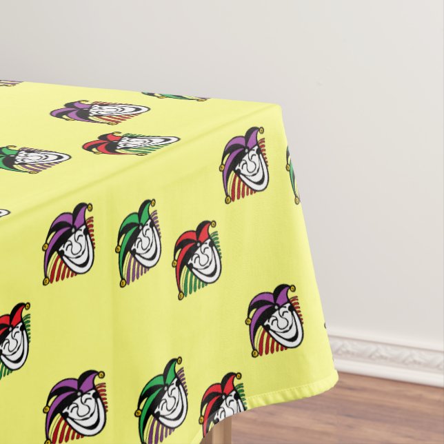 Joker colourful hats pattern yellow tablecloth (In Situ)