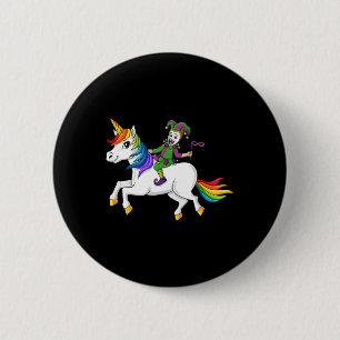 Joker Riding Unicorn Mardi Gras Fun Girls Kids  6 Cm Round Badge