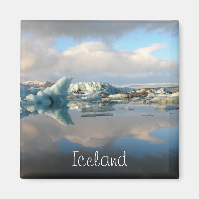 Jokulsarlon iceberg lake reflection magnet text (Front)