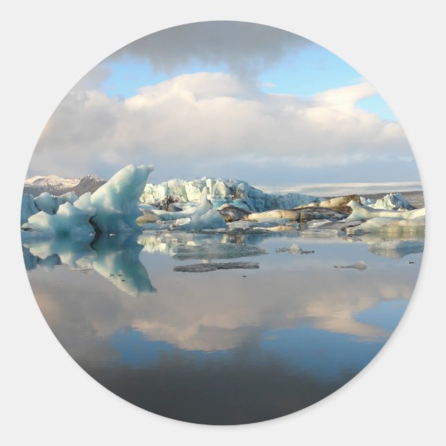 Jokulsarlon iceberg lake reflection round sticker (Front)
